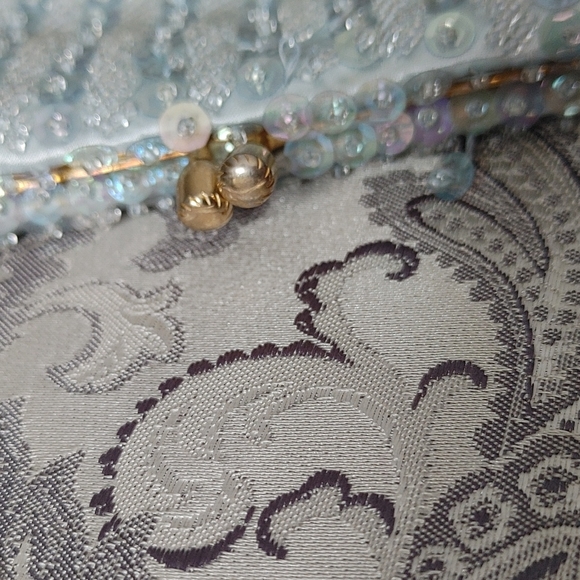 Vintage Richere Clutch Evening Bag Made in Hong Kong Sequined Beads Aqua Blue - Picture 6 of 17